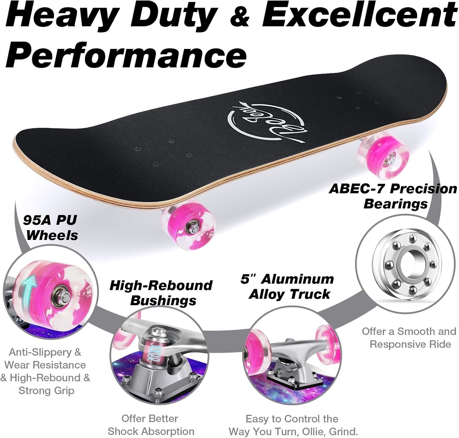 31x8 Maple Cruiser Skateboard Double Kick Concave Trick Board Purple