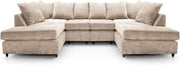 U-Shaped Sofa Cream Chenille w/ Cushions + Footstool | 280x164x90cm Modern