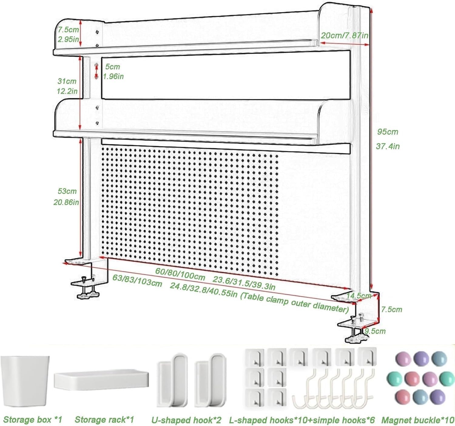 Clamp-On Desk Organizer Shelf Adjustable 2-Tier Desktop Bookshelf White
