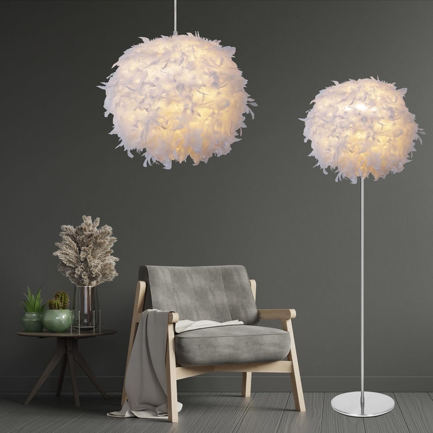 40cm White Feather Lampshade Ceiling Pendant Soft Luxury Light Shade