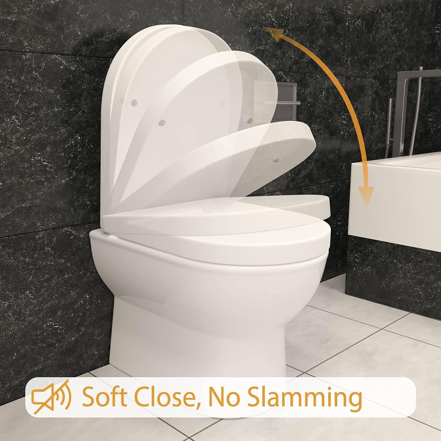 D-Shape Toilet Seat Soft Close Quick Release PP Plastic Top Fix 46x36cm