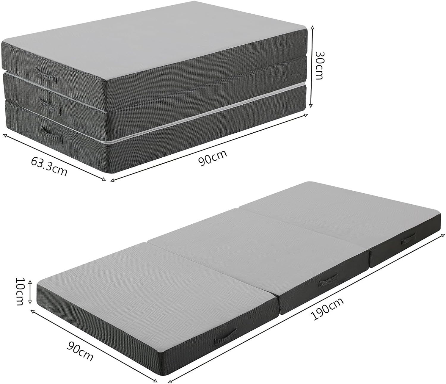 Tri Fold Single Foam Mattress 10cm Thick Foldable Guest Bed Floor Mat