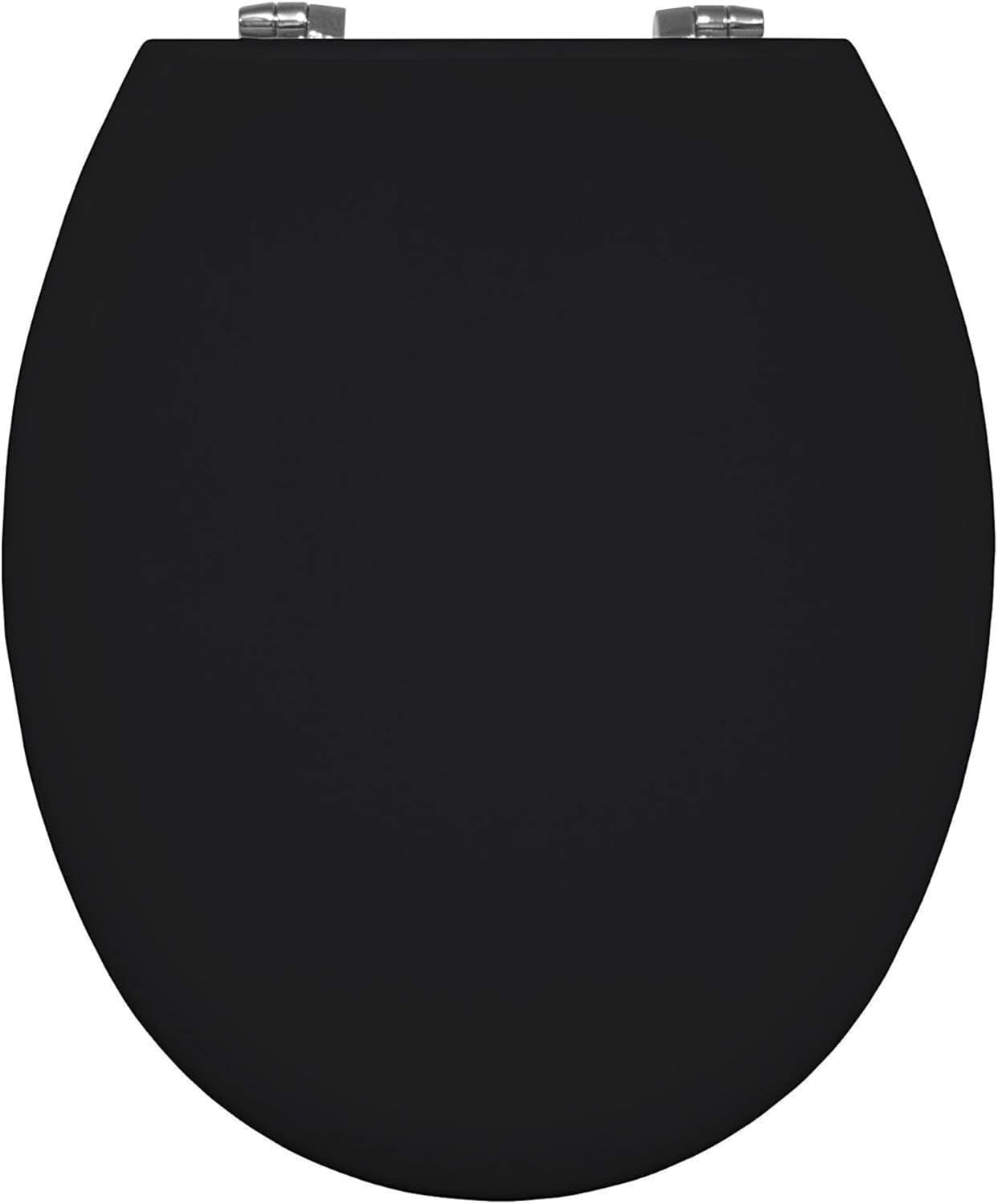 Black Soft Close Toilet Seat Chrome Hinges Ultra-Fix Easy Clean 145–165mm