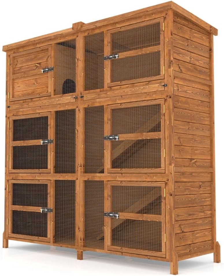 6ft Triple Rabbit Hutch Large Outdoor Wooden Cage Multi Level Secure