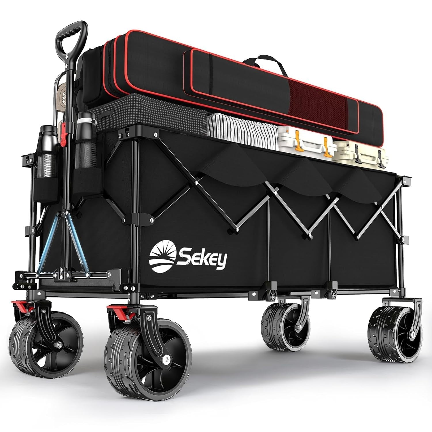 Black XXXL Folding Handcart 300L Heavy Duty 200kg All-Terrain Wide Wheel Wagon