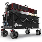 Black XXXL Folding Handcart 300L Heavy Duty 200kg All-Terrain Wide Wheel Wagon
