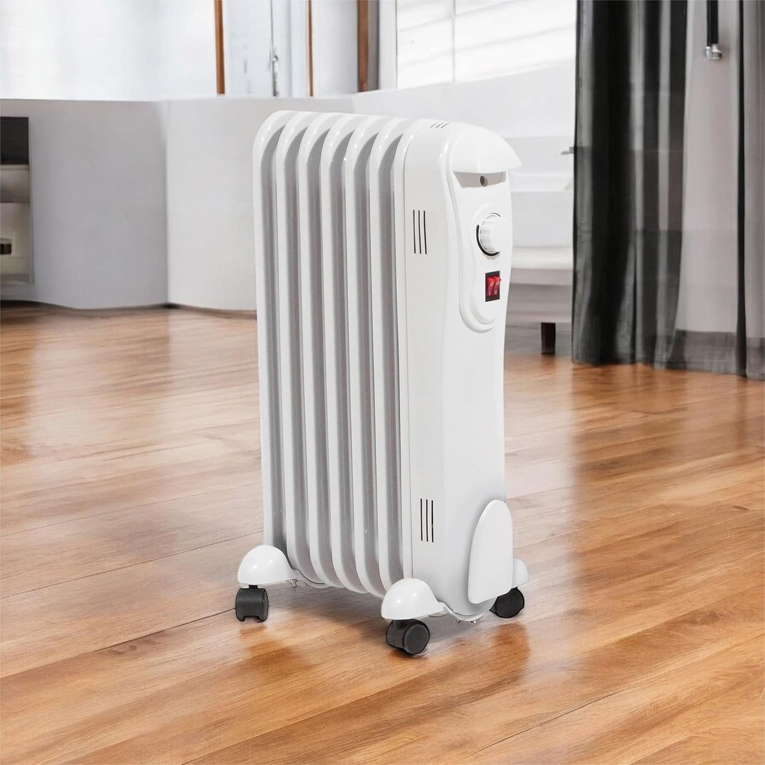 1500W Oil-Filled Radiator 7-Fin Electric Heater Adjustable Thermostat