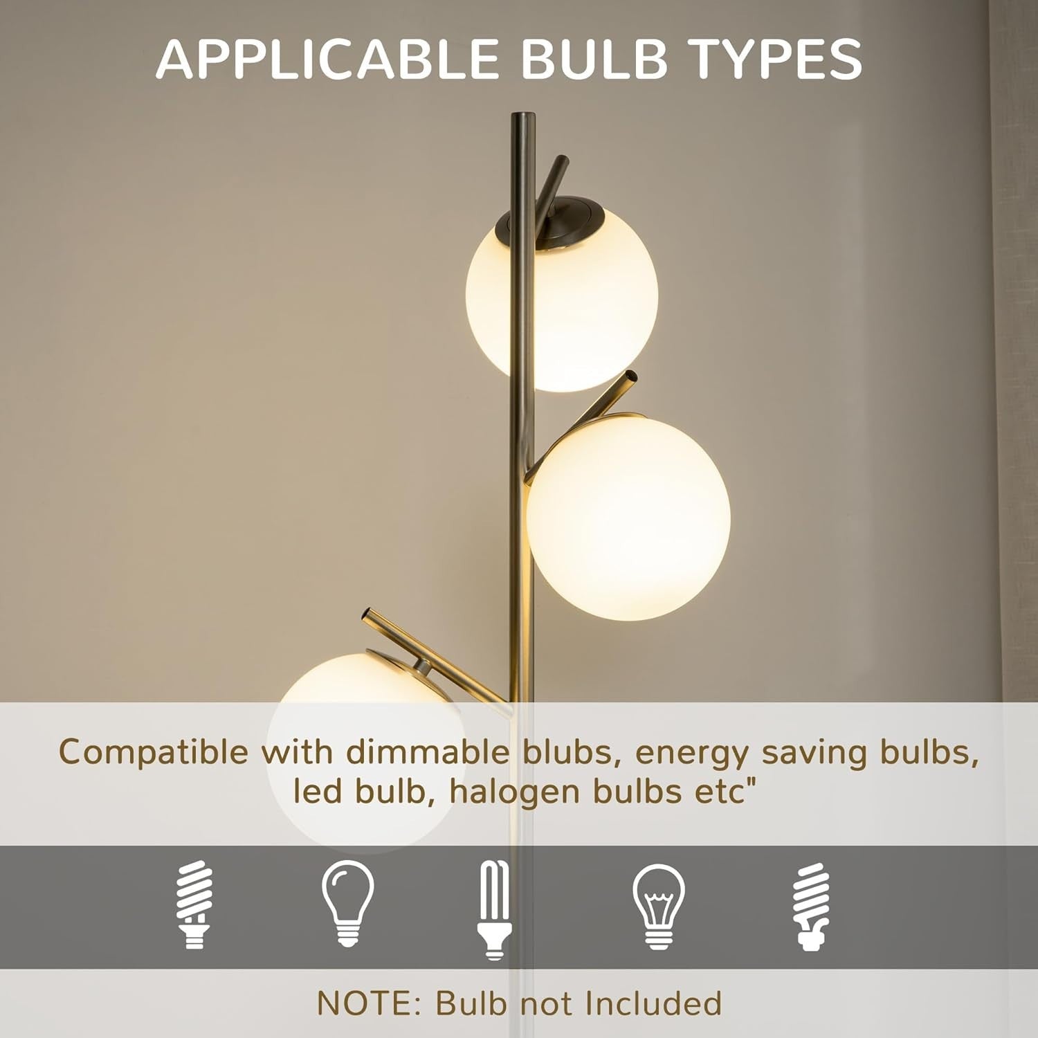 Modern 3-Light Tree Floor Lamp with Globe Shades & Sturdy Steel Base