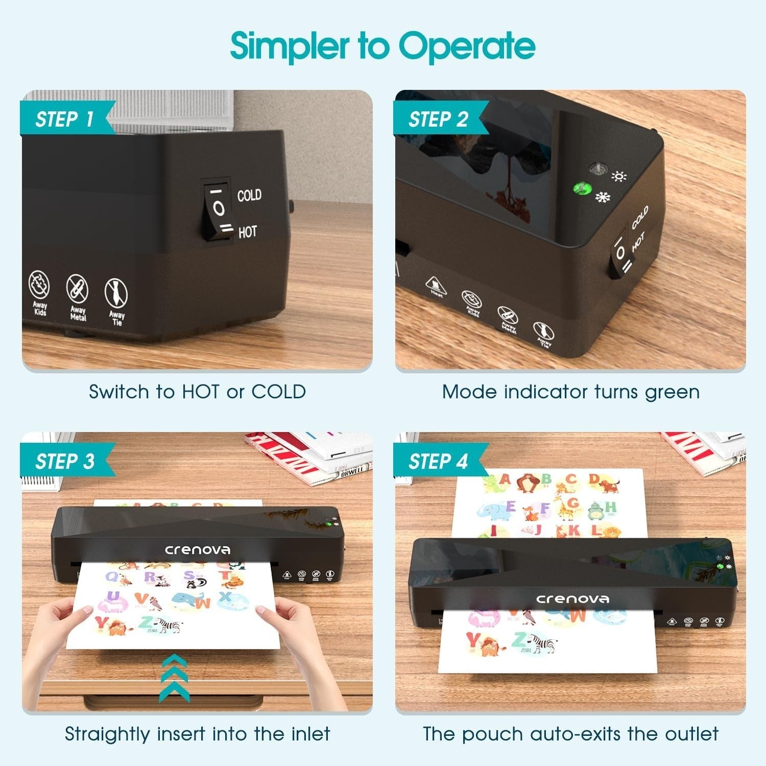 A4 Laminator Machine Hot Cold Fast Warm Up Anti Jam + Pouches
