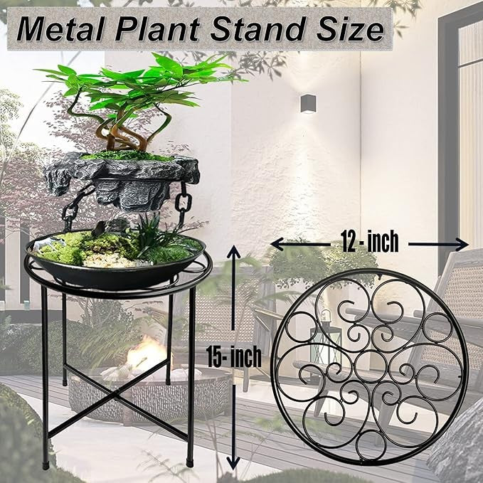 2 Pack 15" Metal Plant Stands Indoor Outdoor Round Flower Pot Holder Black