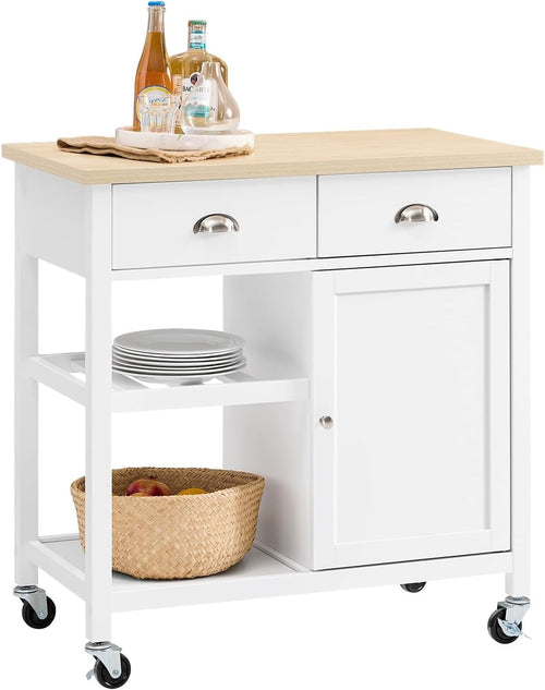 Kitchen Storage Trolley with Drawers & Adjustable Shelf White-Natural 87x48cm