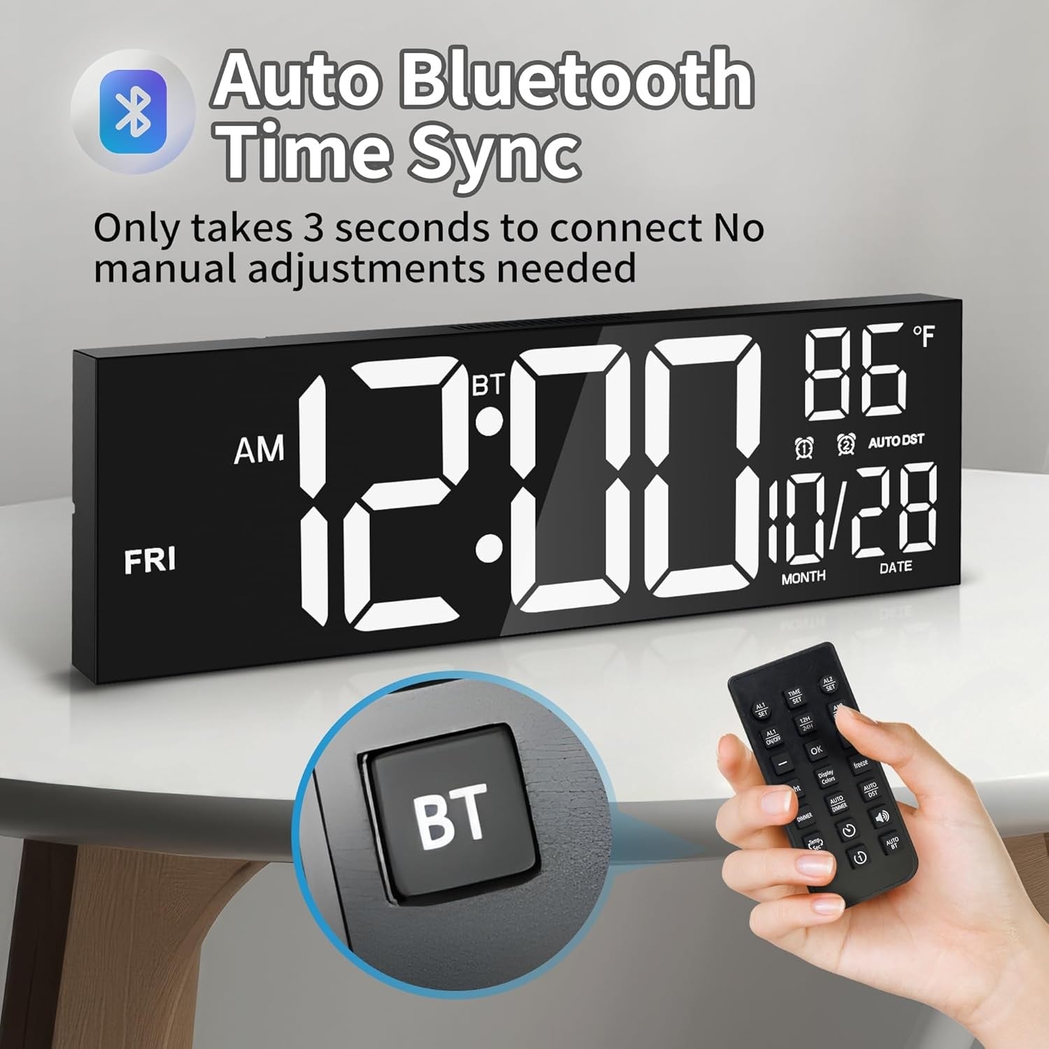 16.5" Large Digital Wall Clock LED Display Temp Date Night Light Alarm Remote