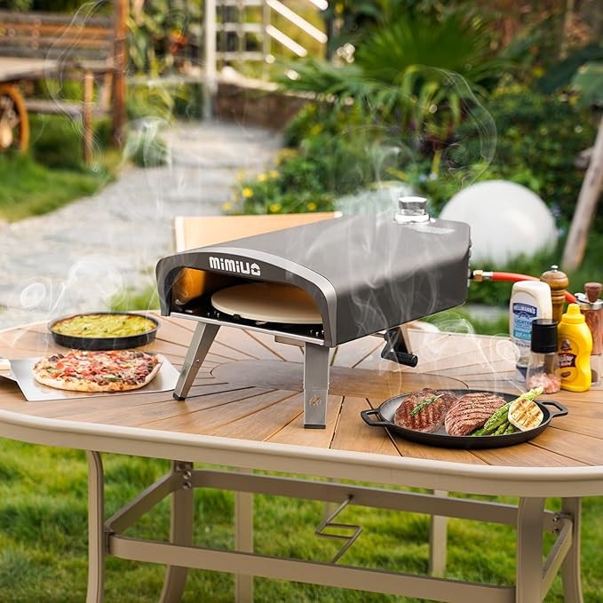 Outdoor Gas Pizza Oven 13" | Portable BBQ Oven w/ Stone, Peel & Rotation System