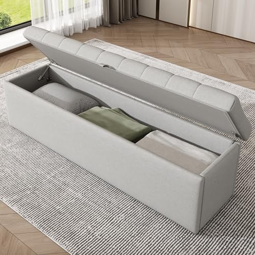 ModernLuxe Ottoman Storage Bench Upholstered Linen Footstool 135x41x42cm