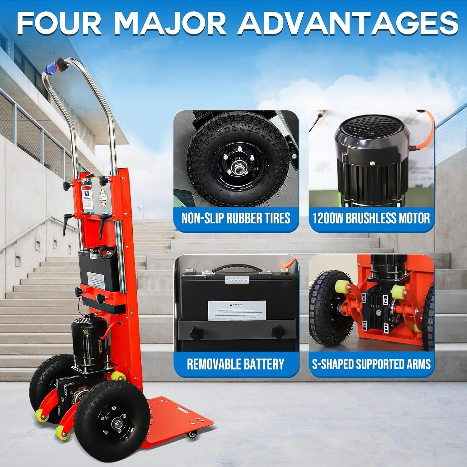 Electric Stair Climbing Hand Truck 400kg Load 1200W Heavy Duty Dolly