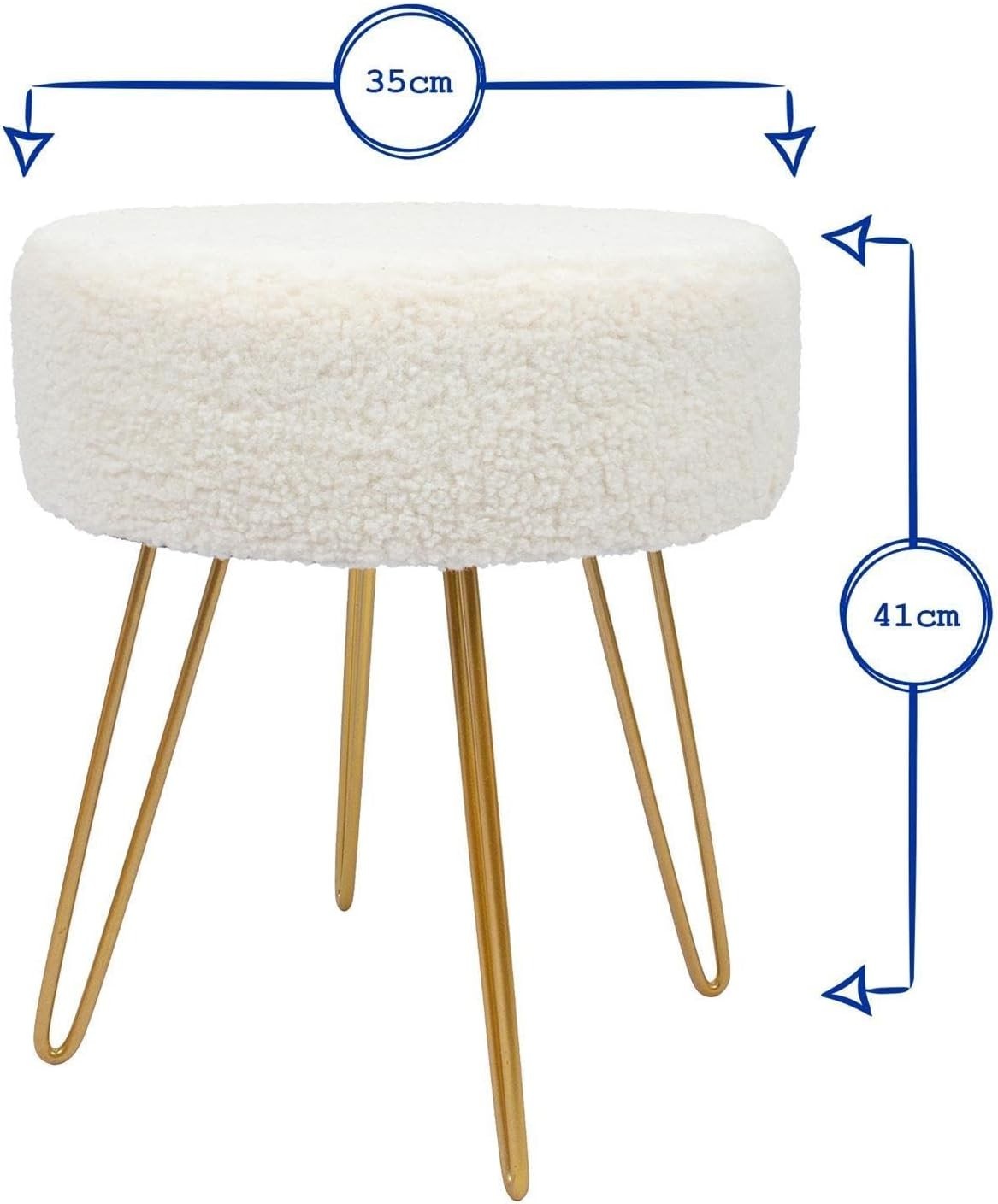 Cream Bouclé Round Footstool with Black Metal Legs – Modern Vanity Stool