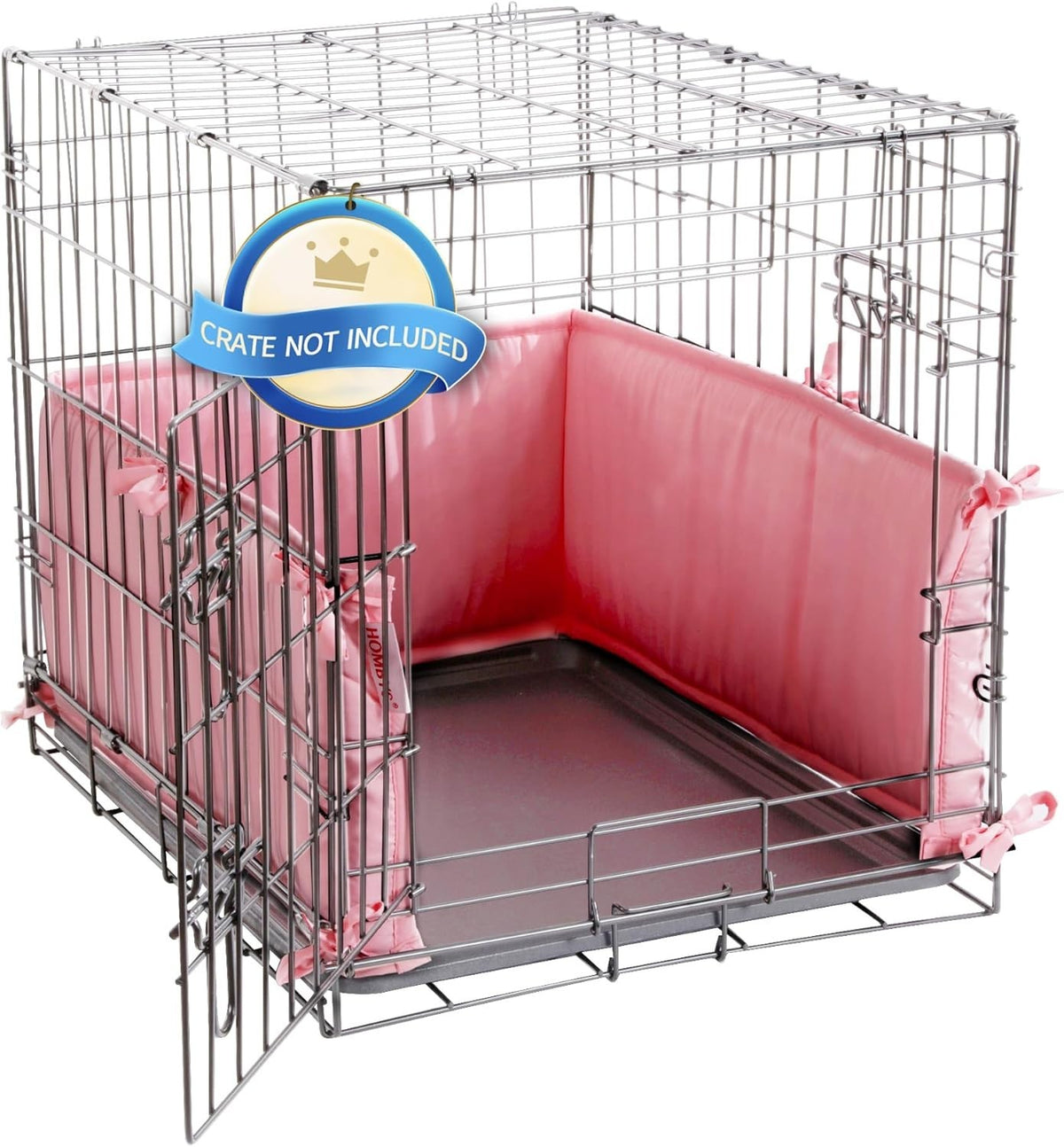 Soft Dog Crate Bumper Padding with Ties - Durable Kennel Cover 24"x18" Pink