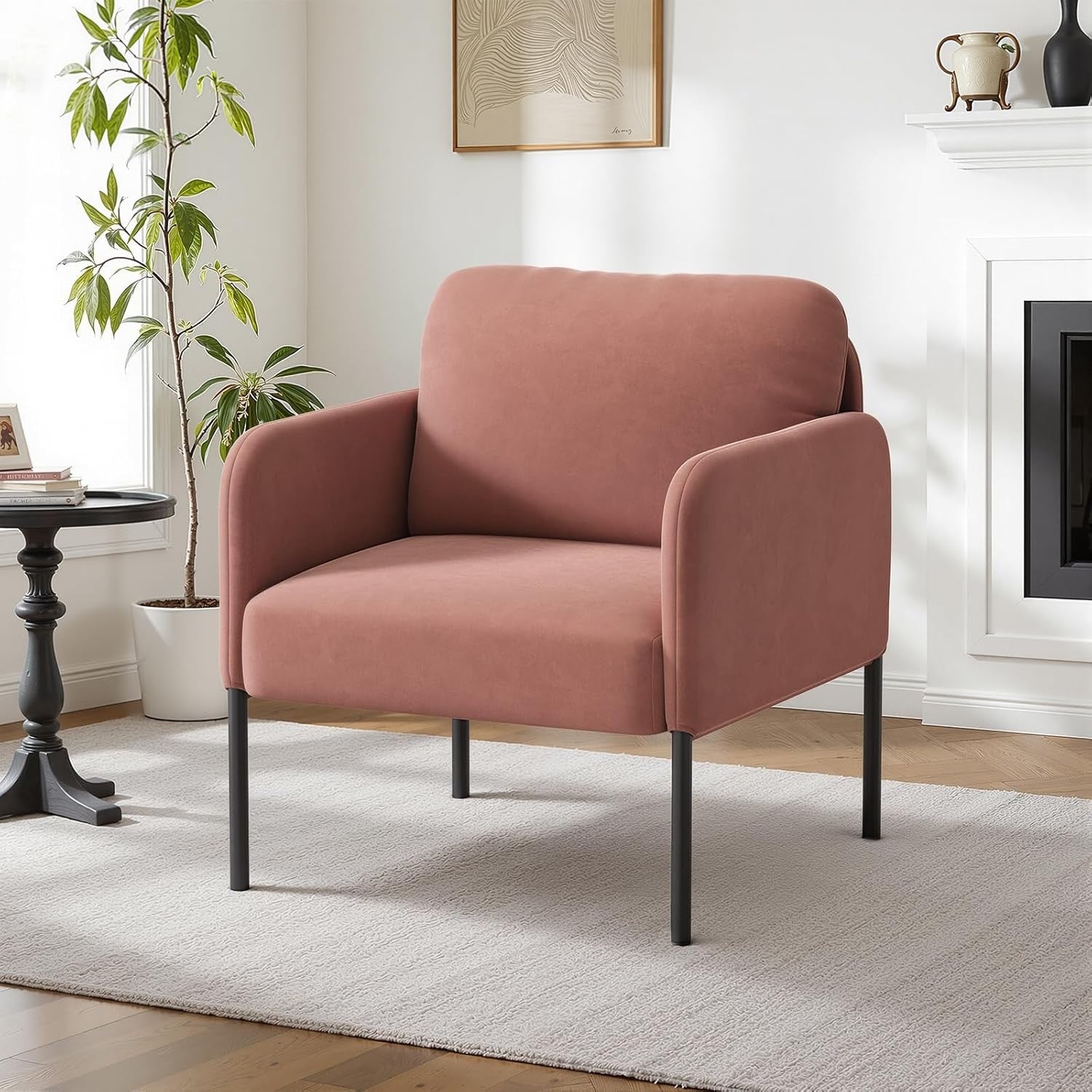 Pink Velvet Accent Armchair Modern Lounge Bedroom Reading Chair