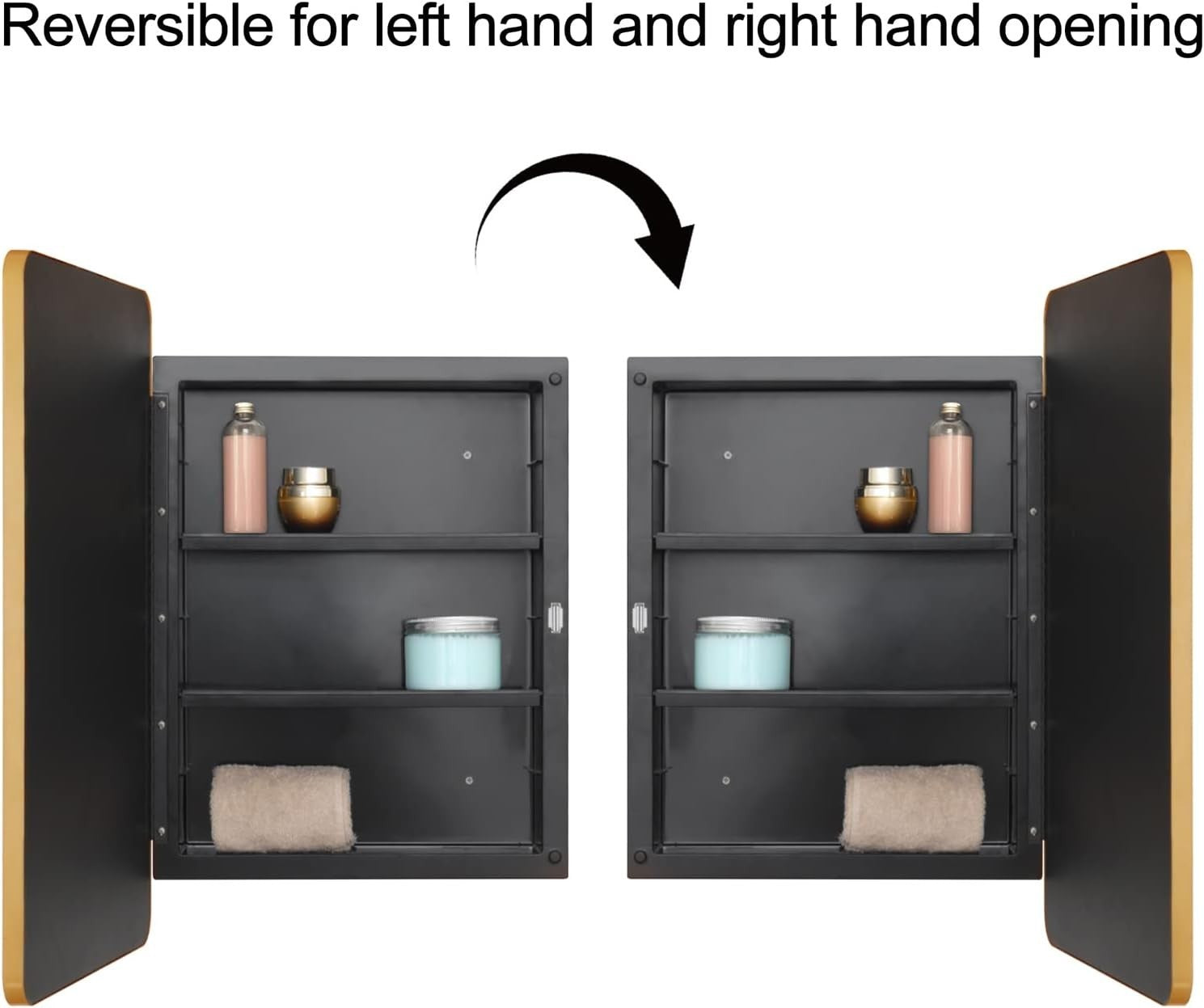 Wall-Mounted Plastic Mirror Cabinet with Adjustable Shelves & Golden Frame