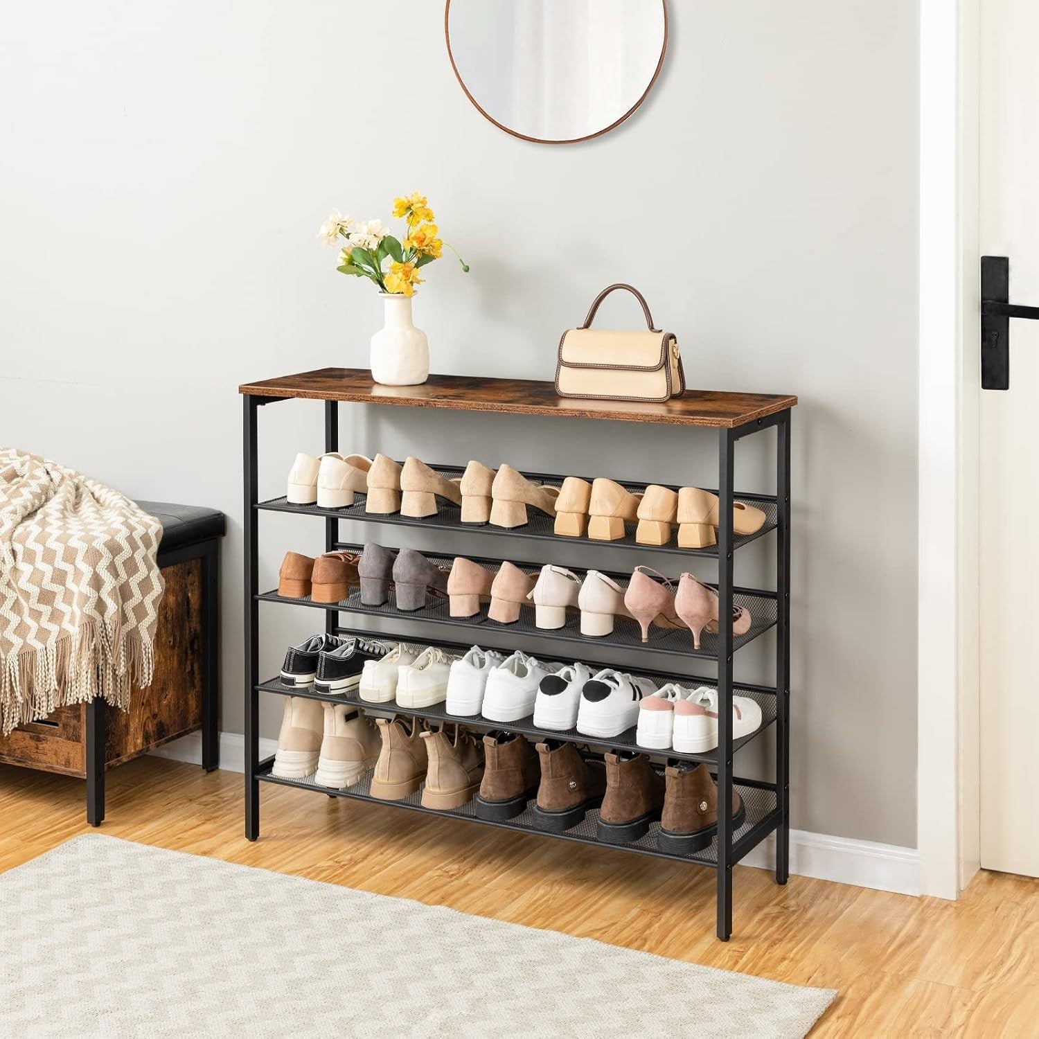 5-Tier Industrial Shoe Rack Shelf Storage Unit, Adjustable, 100cm Wide