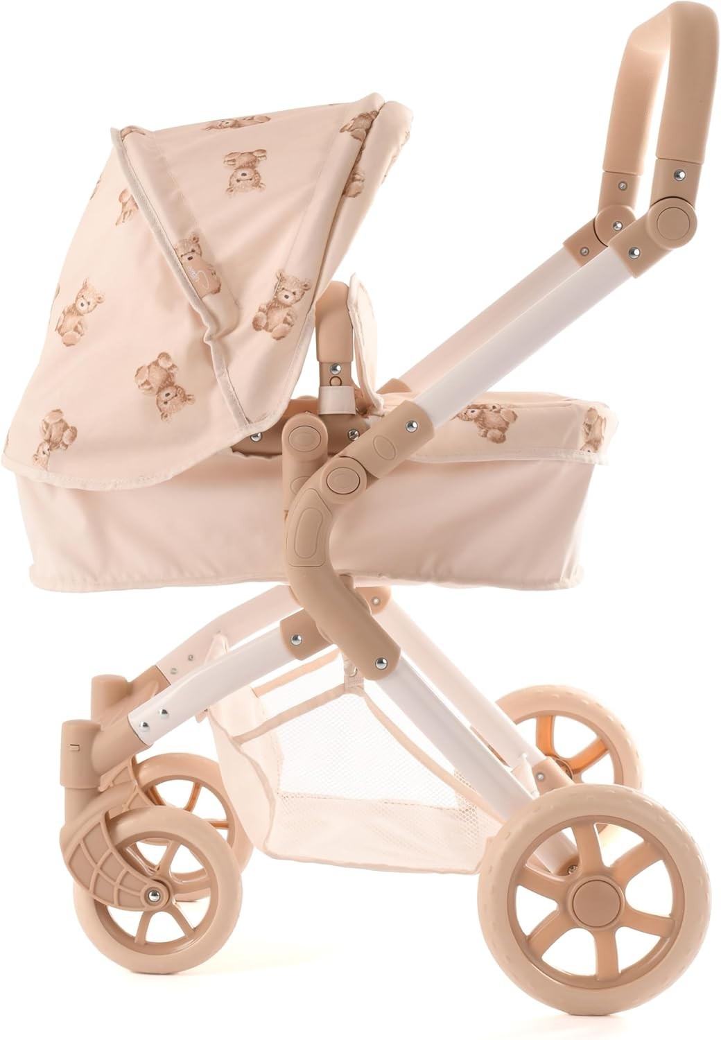 2-in-1 Teddy Print Dolls Pram Baby Stroller Foldable Adjustable Handle