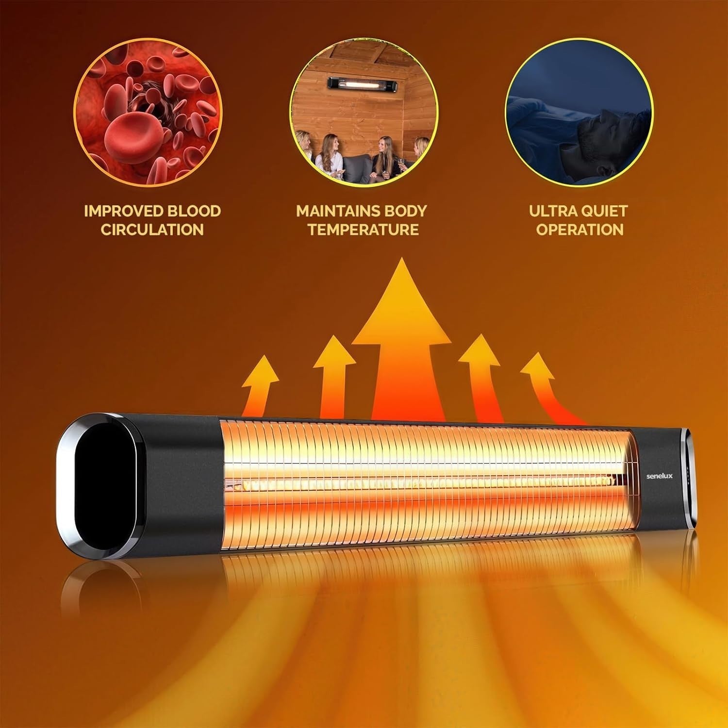 Wall Mounted Infrared Patio Heater 2000W Remote Control 9 Heat Levels Outdoor