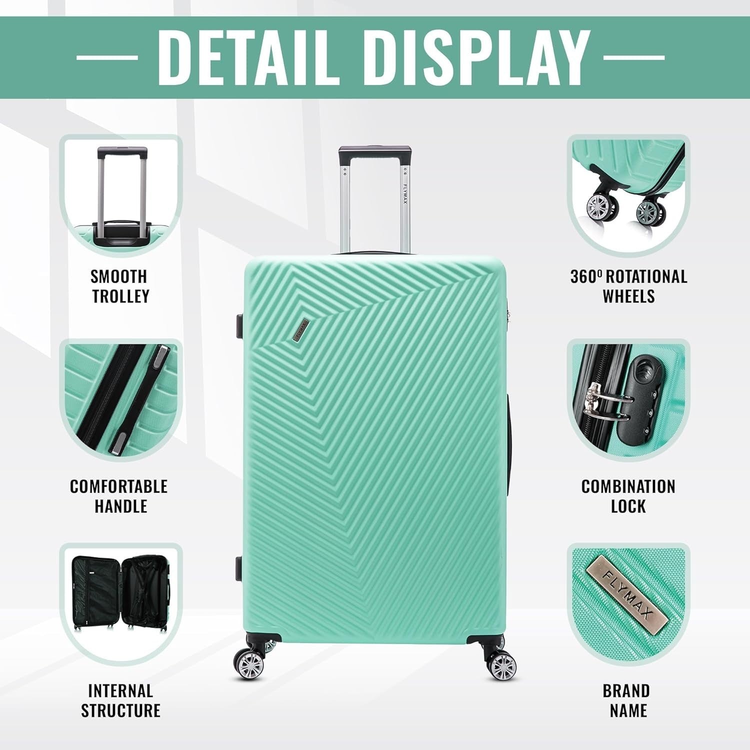 Medium Check In Suitcase ABS Hard Shell 4 Wheel Lightweight Lockable