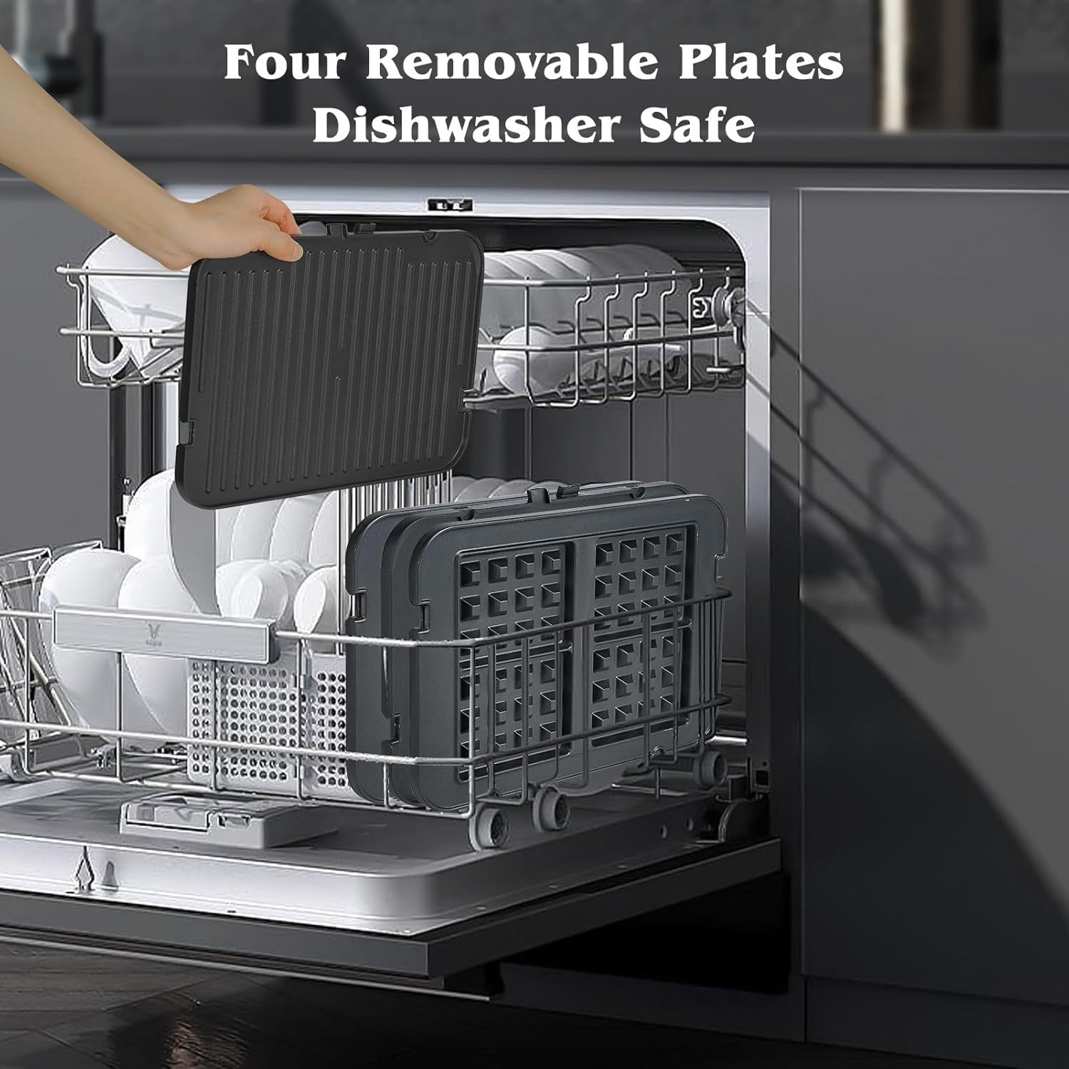 4-in-1 Electric Panini Press Waffle Sandwich Grill Adjustable Temp 2000W