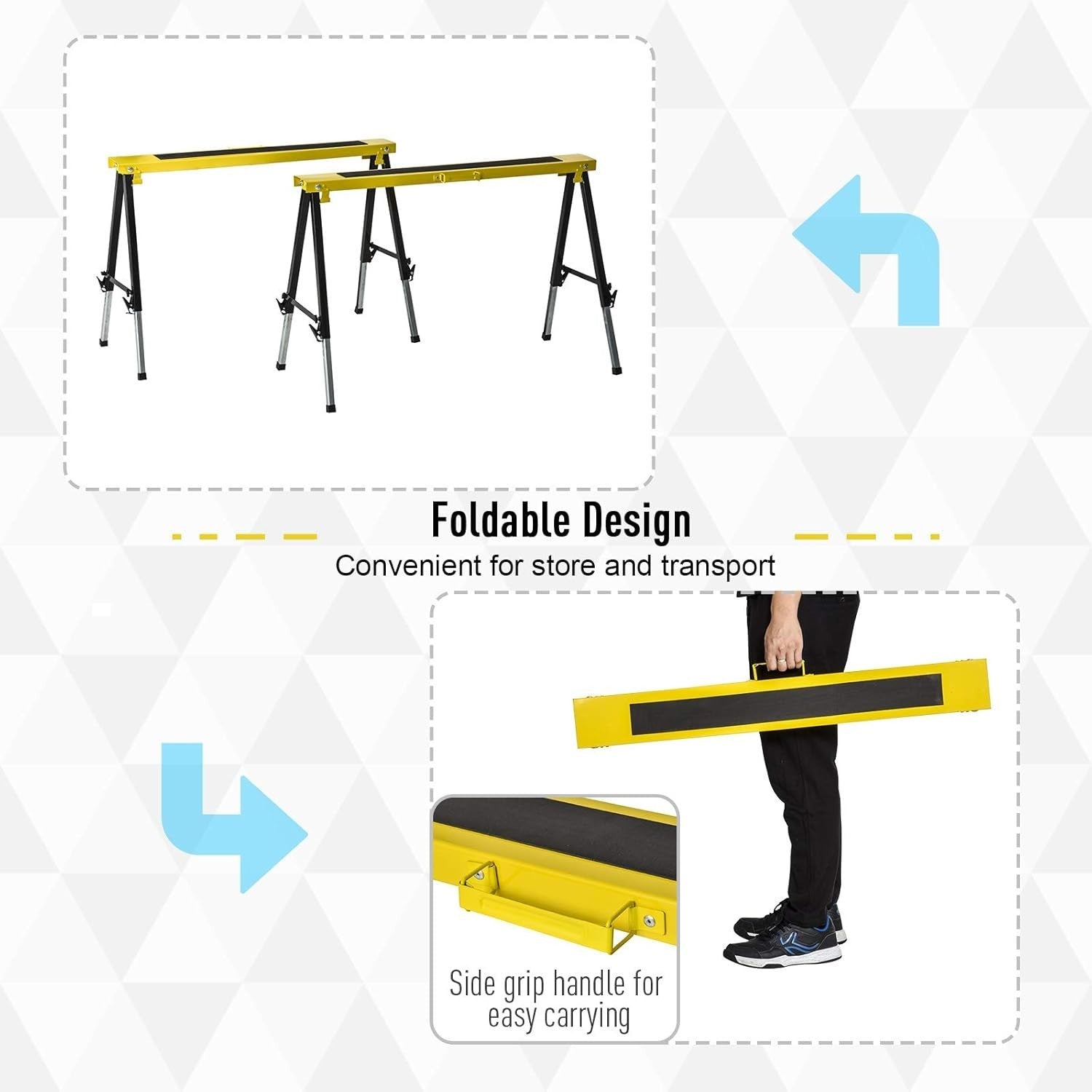 2x Adjustable Folding Sawhorse Workbench Metal Trestles Non-Slip EVA Top 100kg