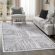 Washable Rug 122x170cm Non-Slip Short Pile Modern Grey Black Geometric Carpet