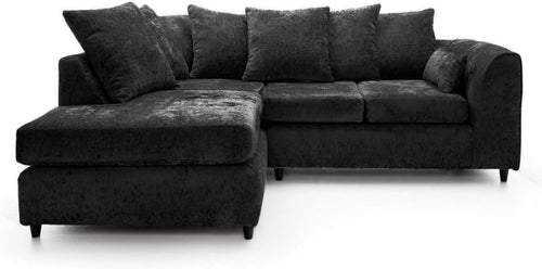 L Shaped Sofa 4 Seater Left Hand Corner Couch Black Fabric Scatter Back