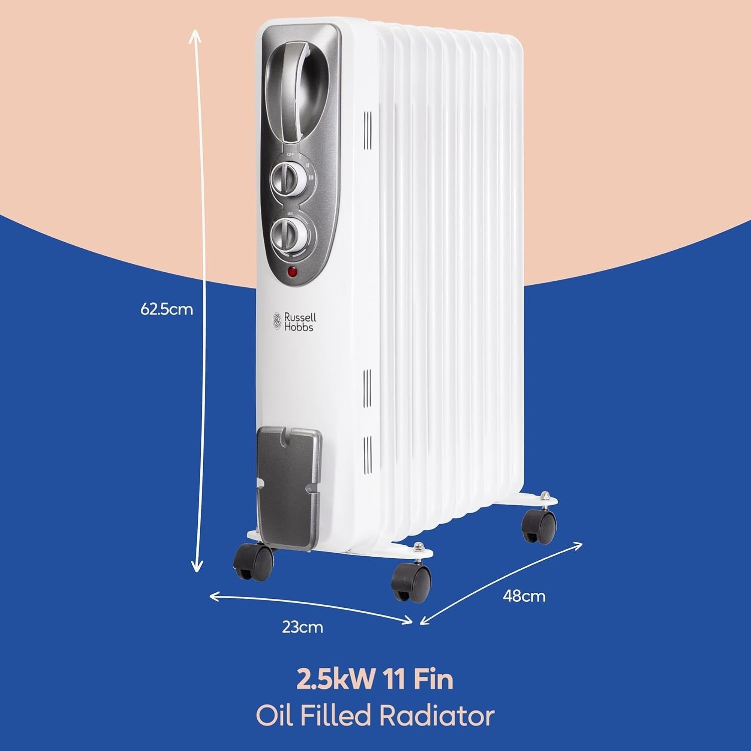 2500W Oil Filled Radiator 11 Fin Portable Heater w/ Thermostat & Safety