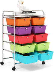 10 Drawer Multicolor Storage Cart Rolling Utility Organizer with Wheels