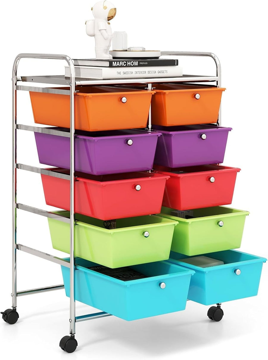 10 Drawer Multicolor Storage Cart Rolling Utility Organizer with Wheels