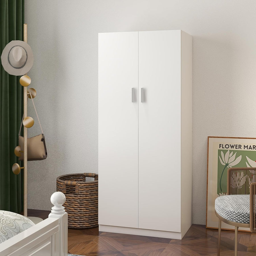 Modern 2-Door Wardrobe with Hanging Rail & Shelf – Compact White Storage
