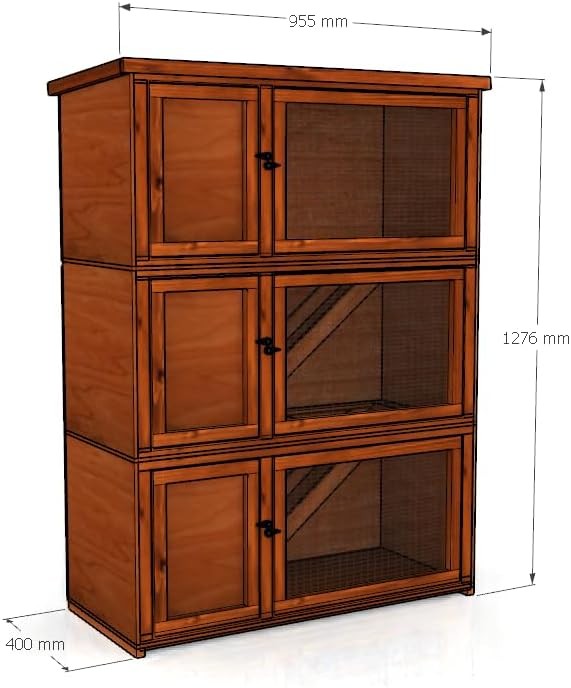 Indoor Outdoor Rabbit Hutch 3 Tier Wooden Cage Fully Assembled Small Pets