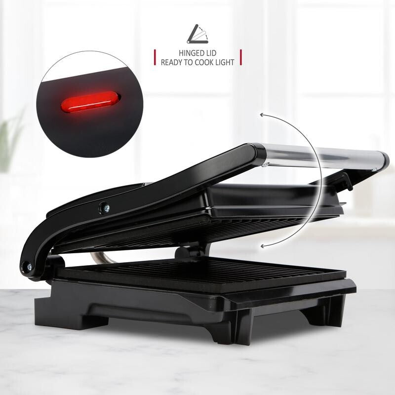 700W Non-Stick 2 Slice Panini Press Sandwich Toastie Maker Grill Black