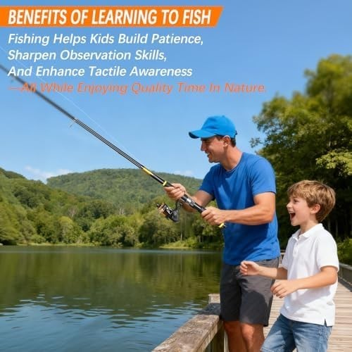 Kids Telescopic Fishing Rod & Reel Set – 2-Piece Starter Kit with Net & Lures