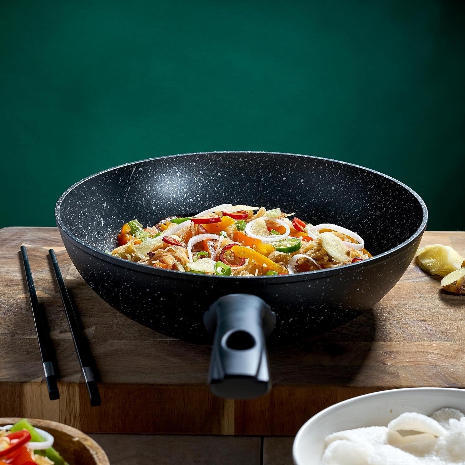 28cm Non Stick Black Marble Effect Induction Wok Pan with Cool Touch Handle