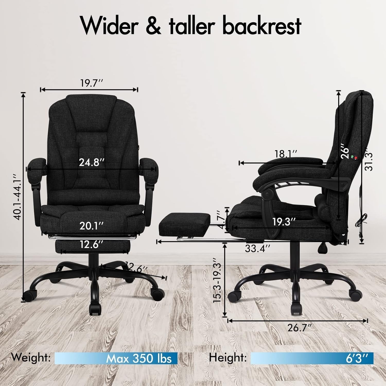 Executive Reclining Desk Chair 150° Massage Swivel Linen Ergonomic S-Curve