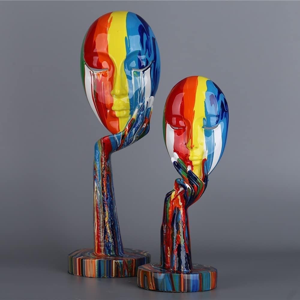 Colorful Abstract Woman Face Sculpture • Modern Resin Art Decor Statue