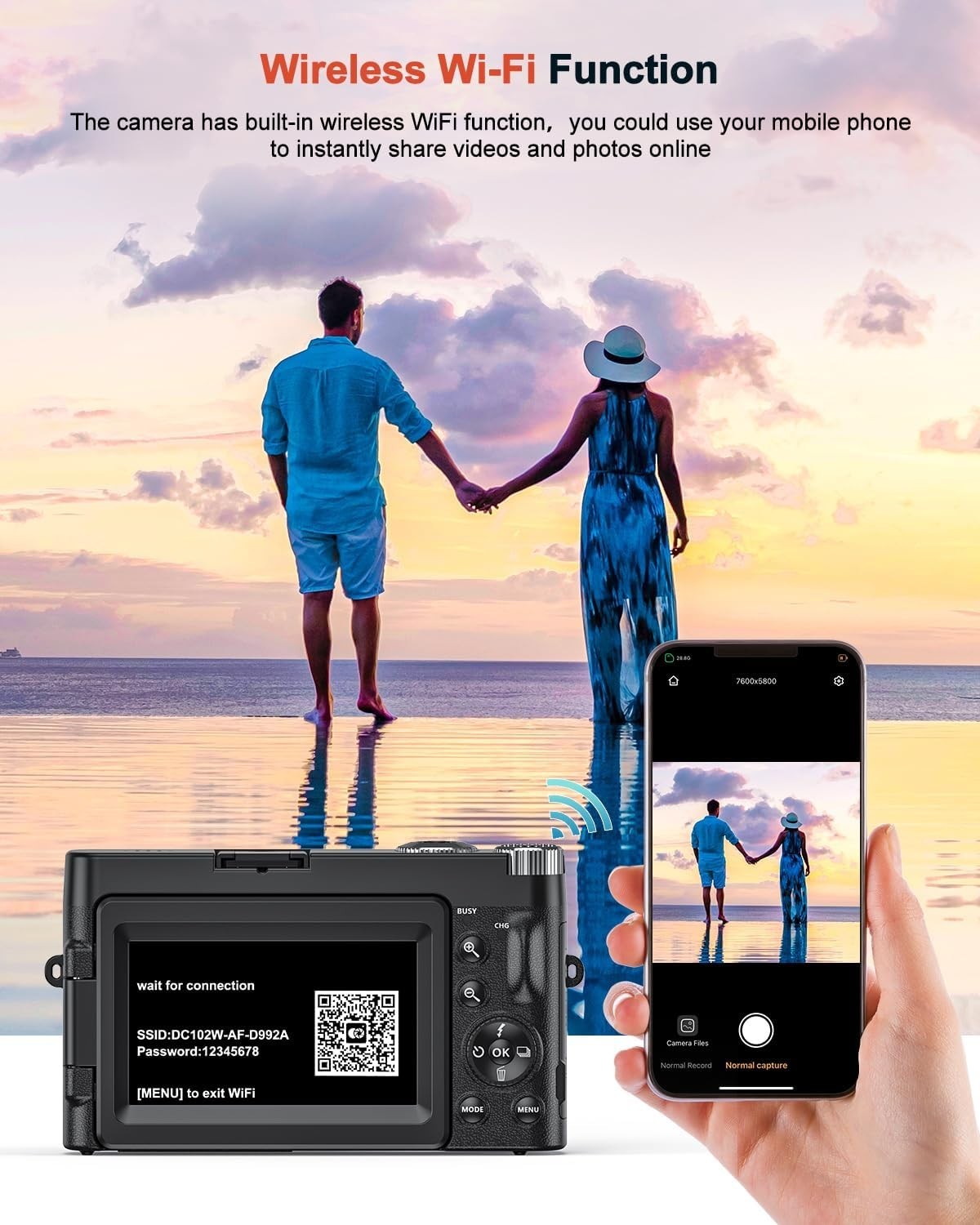 4K 64MP WiFi Vlogging Camera Flip Screen Zoom Camera w 2 Batteries