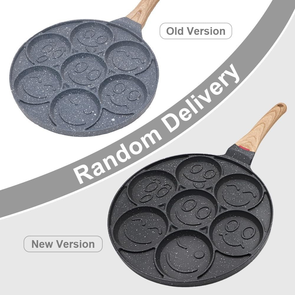 Smiley Face Pancake Pan 26cm Non Stick 7 Hole Mini Pancake Maker Kids Breakfast