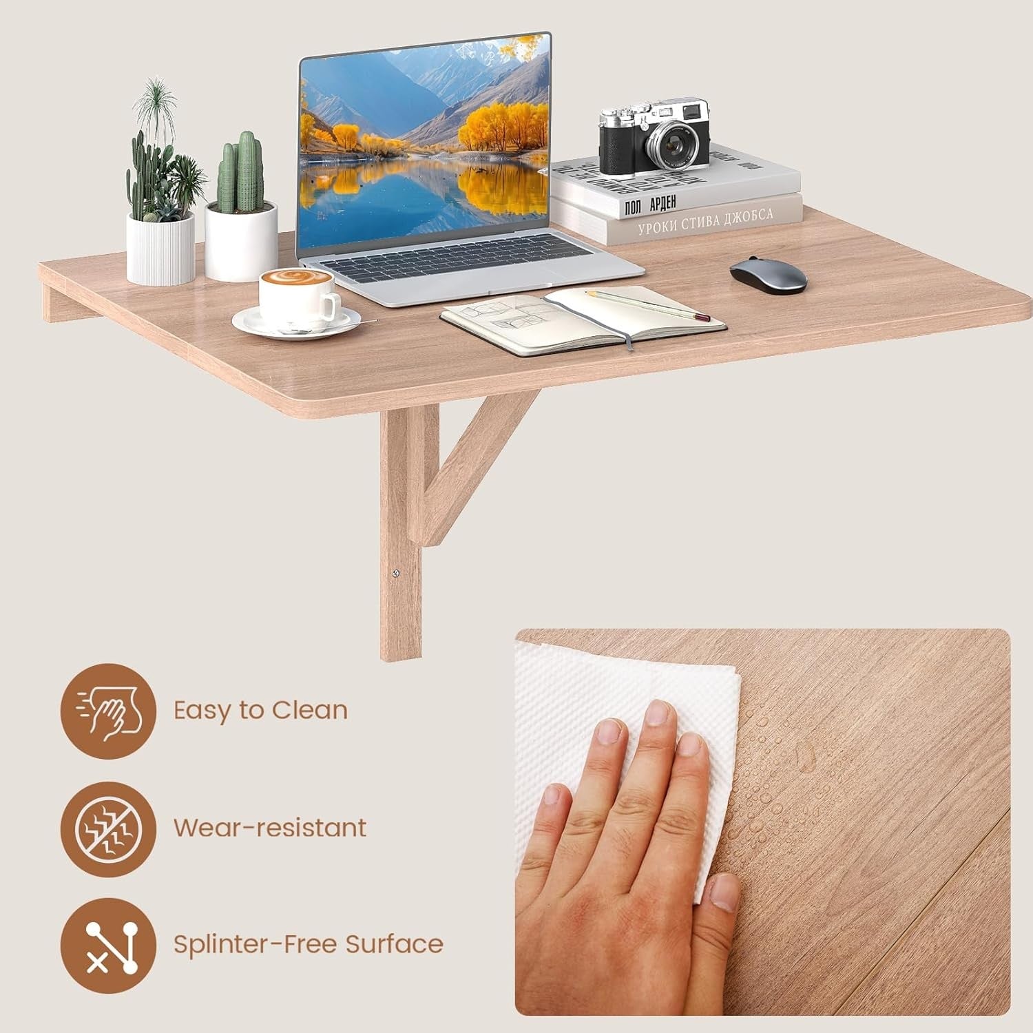 Wall Mounted Folding Desk Drop Leaf Laptop Table Space Saving Wood