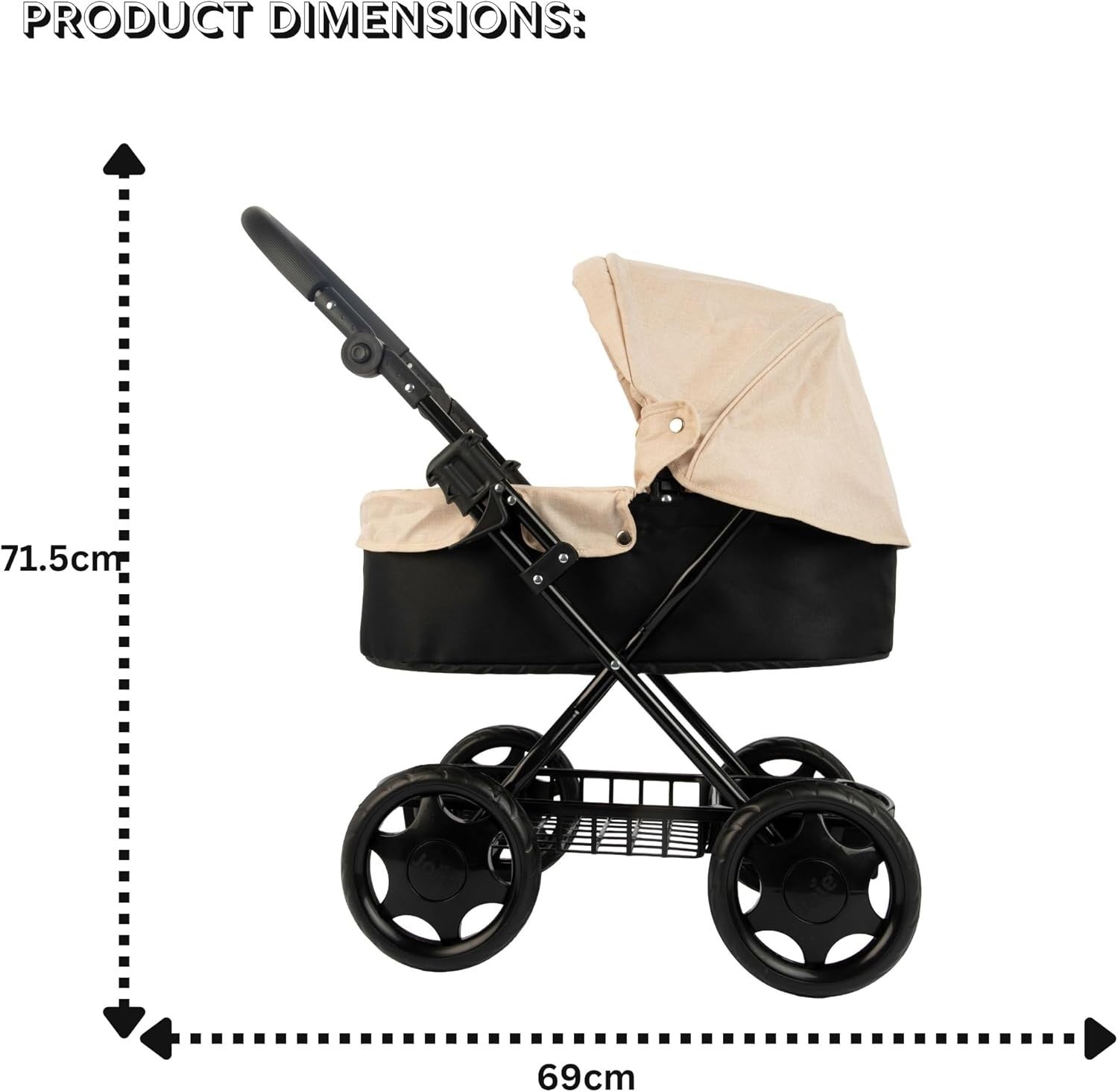 Classic Dolls Pram with Parasol & Bag, Foldable Toy Pushchair, Ages 3+