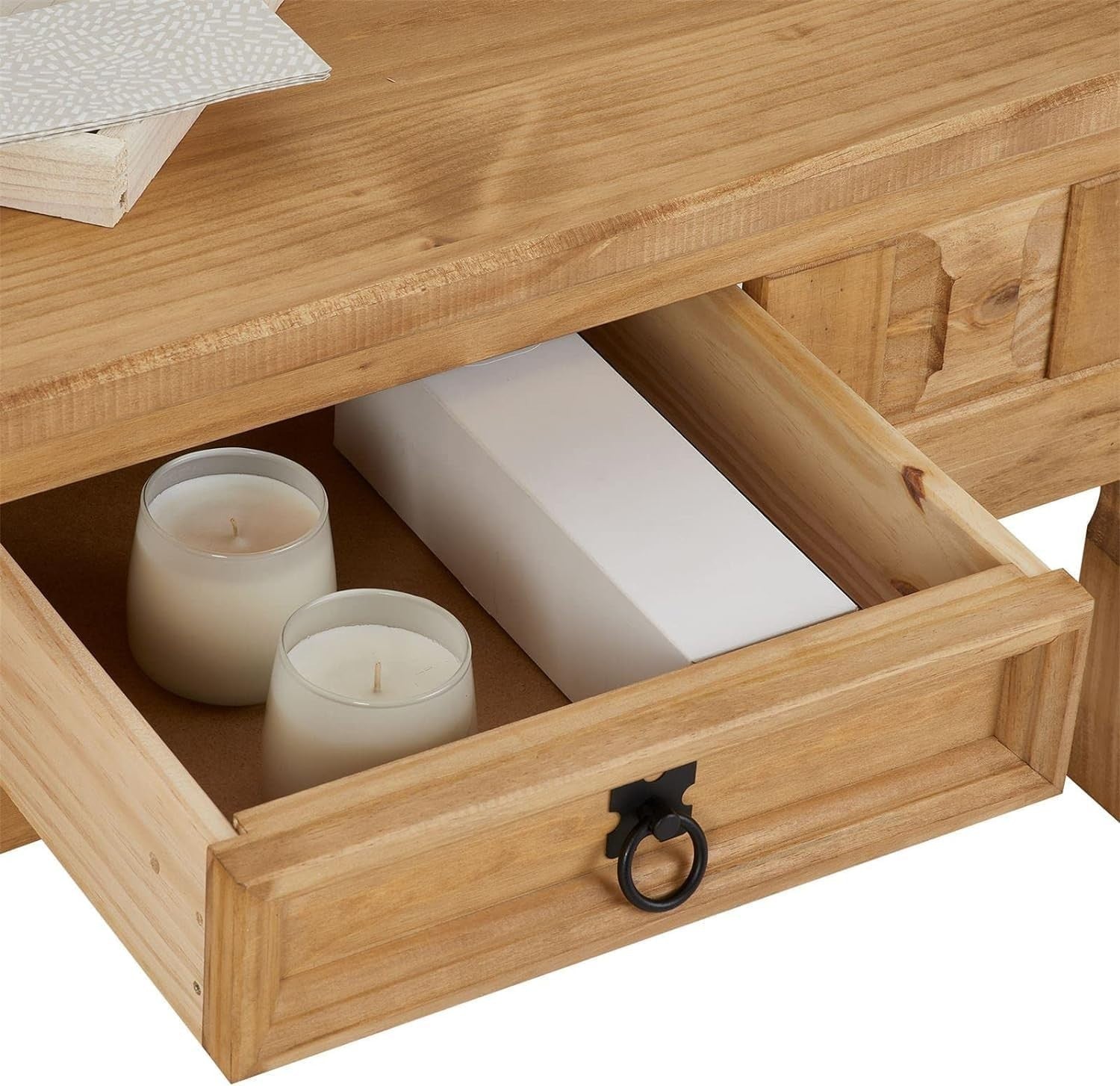 Rustic Pine Coffee Table with Drawer, Solid Wood, 95x50x44cm, Mexican Style
