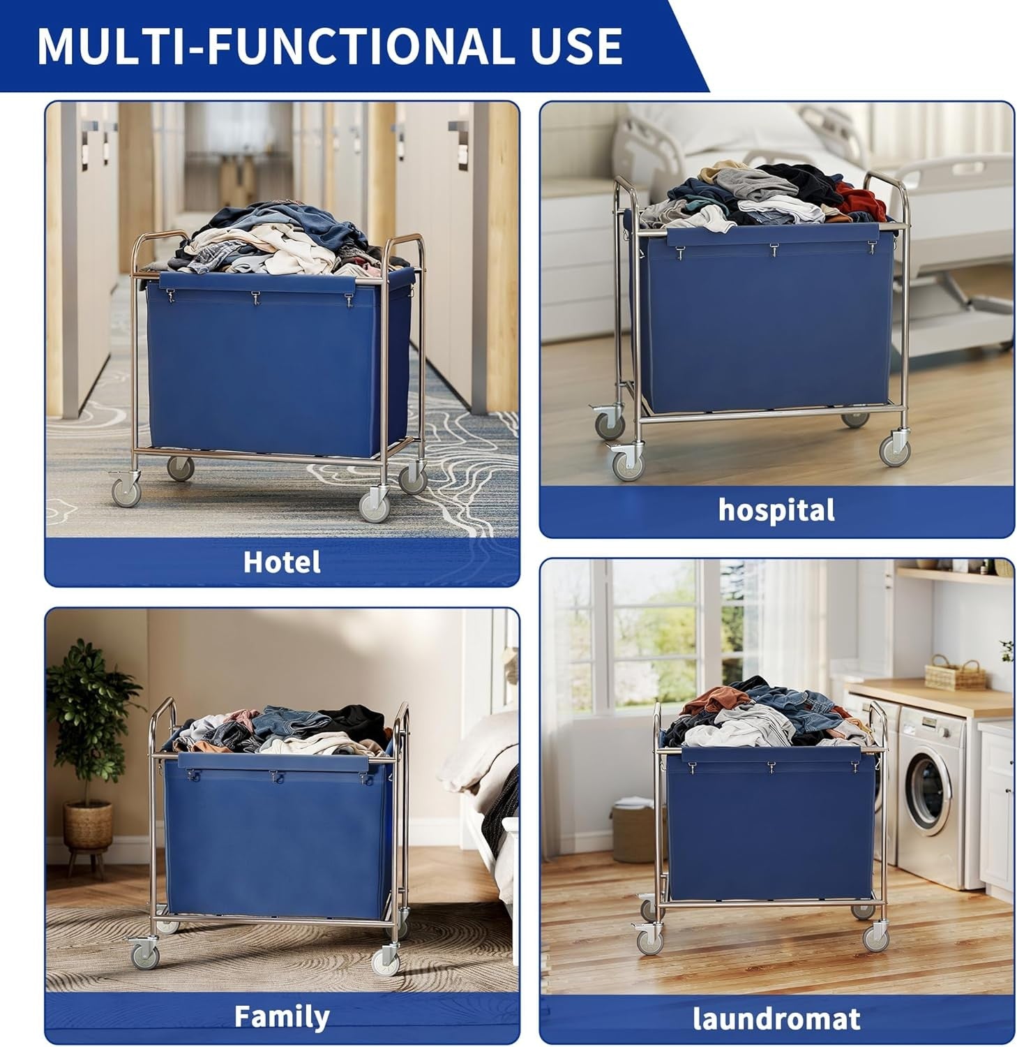 400L Commercial Laundry Cart on Wheels – Heavy Duty Trolley with Waterproof Line