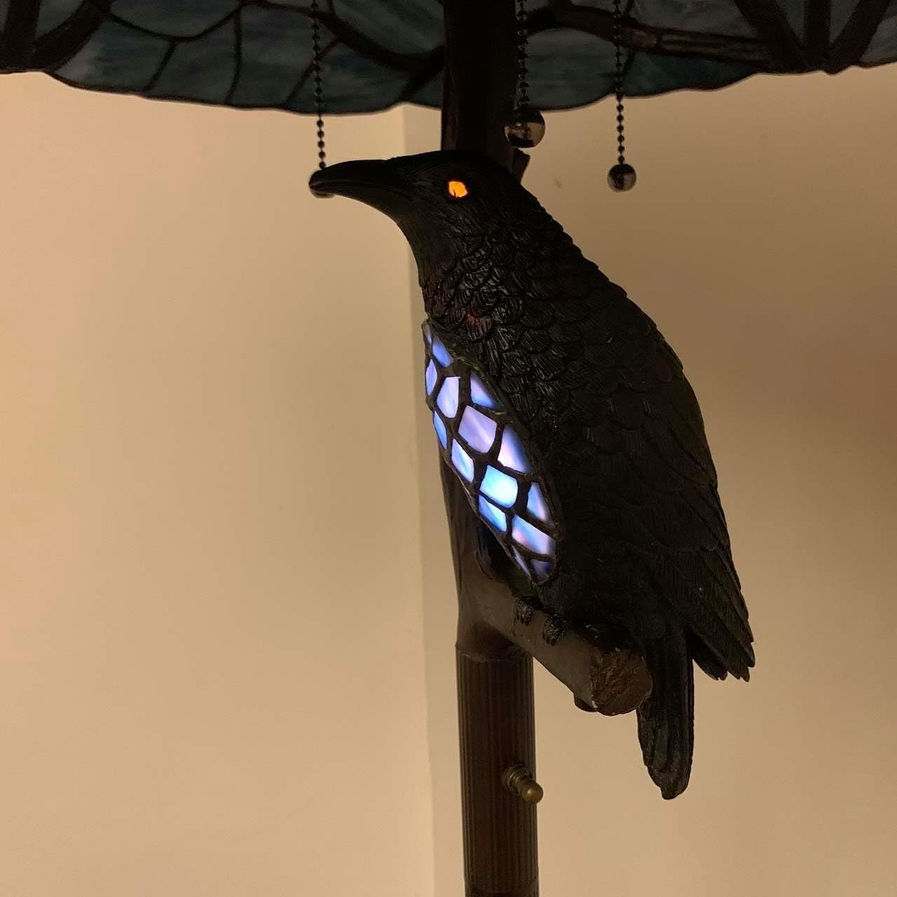 Stained Glass Owl Floor Lamp 65” Tall Antique Branch Design Full Moon Light