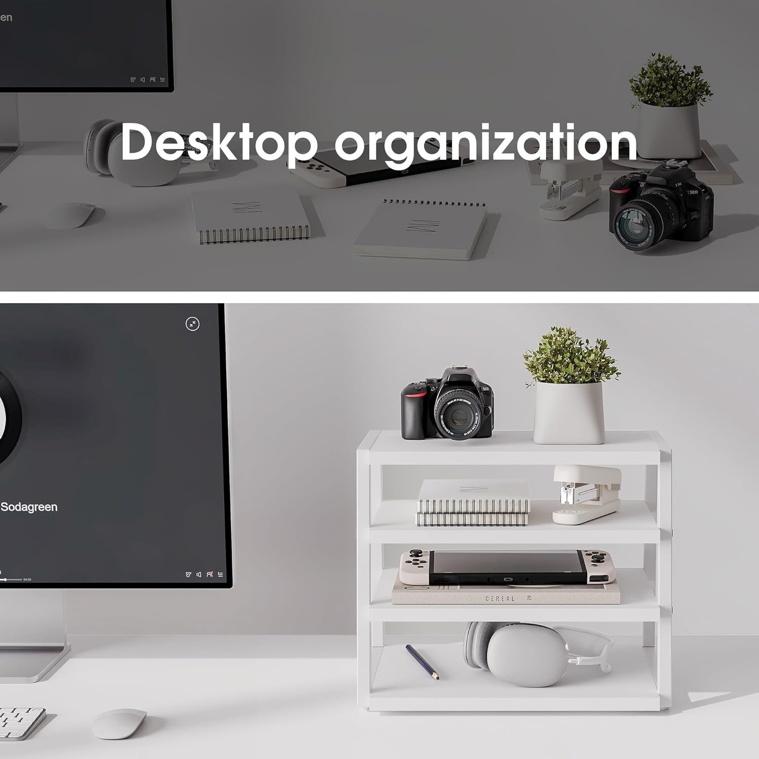 4 Tier Desk File Organizer A4 Paper Tray Wood Metal Office Shelf White