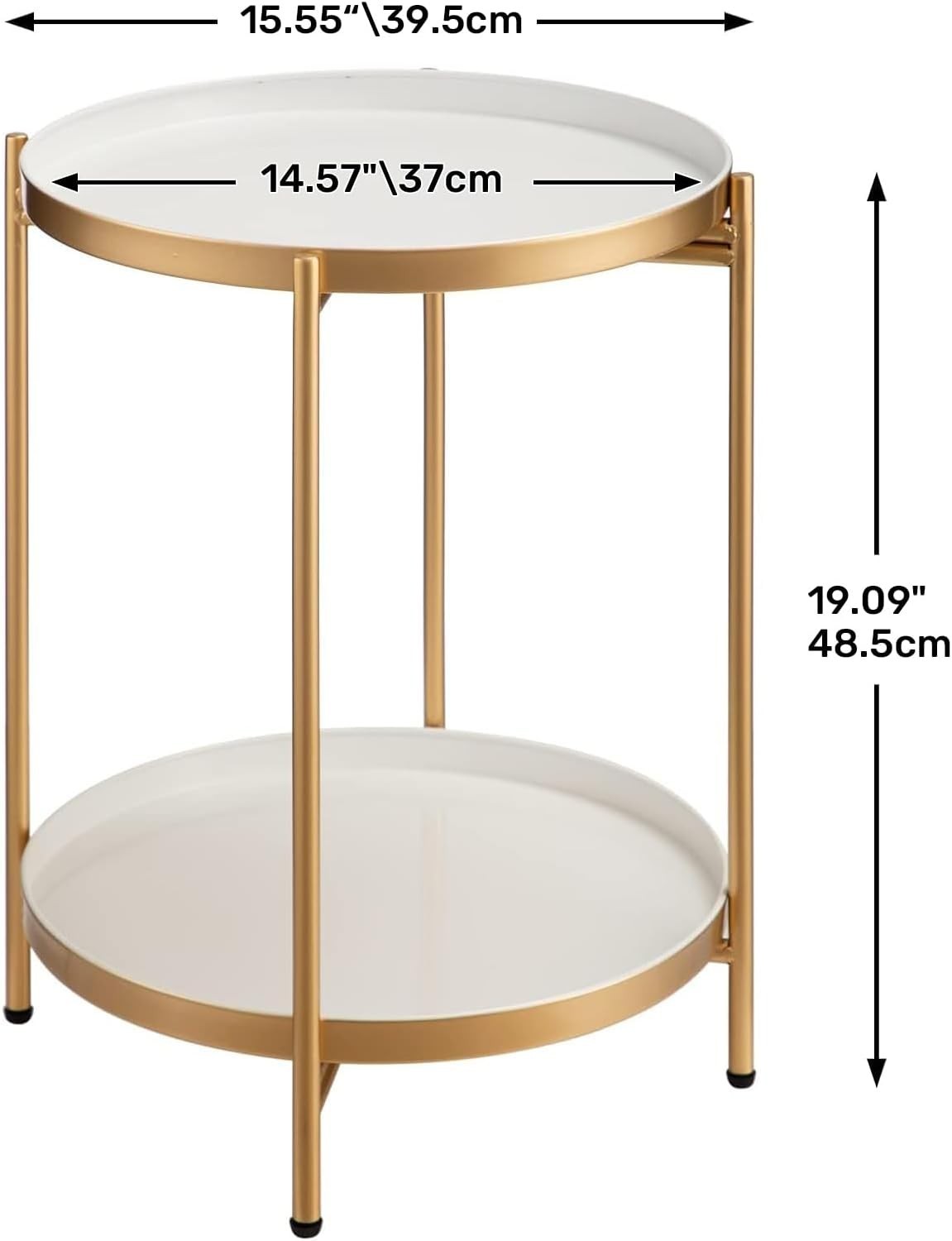 Round Metal Side Table with Removable Tray – Small 2 Tier Coffee Table.